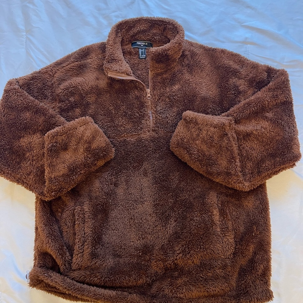 Forever 21 Men’s Large Faux Fur 1/4 Zip Pullover Sweatshirt